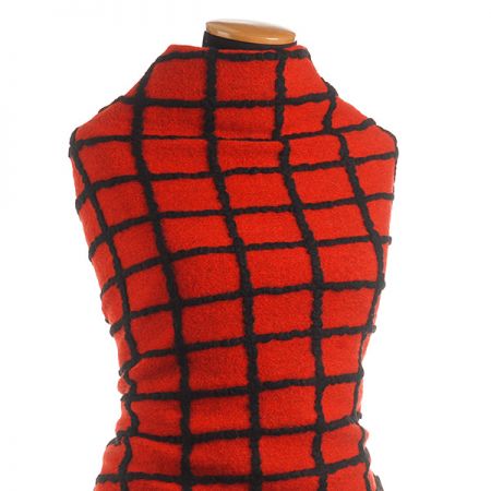 Vařená vlna vzor čtverečků černá/červená