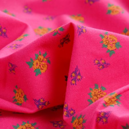 Bavlněná látka drobné květy  fuchsiová