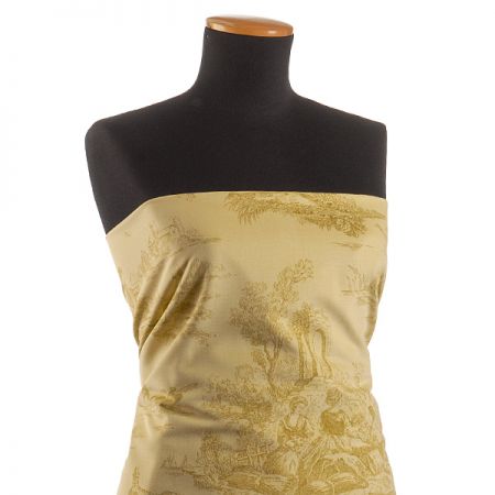 Látka s motivem toile de jouy žlutá