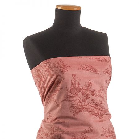 Látka s motivem toile de jouy červená