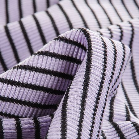 Úplet bavlna směs černé proužky fialový