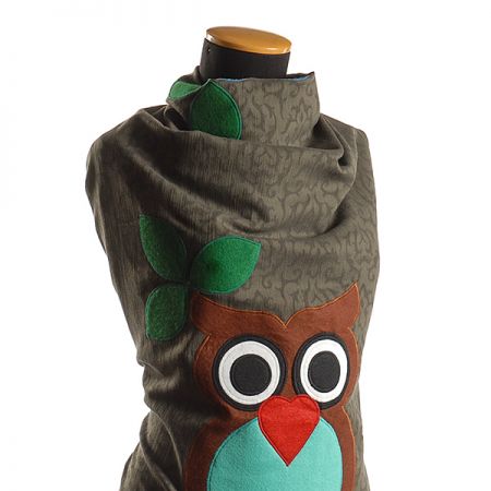 Kreativní textilní aplikace sovy modrá/hnědá