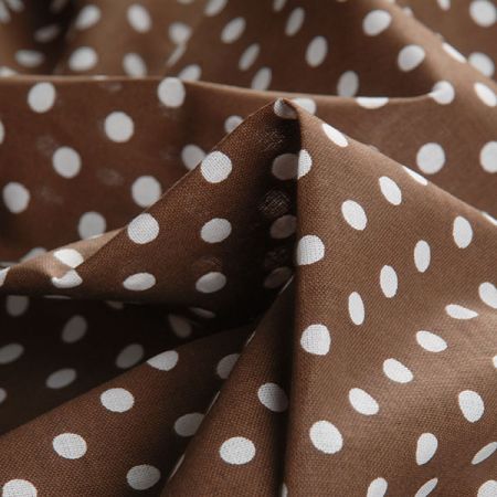 Bavlněné plátno bílý puntík hnědý podklad