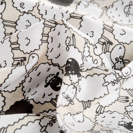 Bavlněné plátno vzor ovečky na béžovém podkladě