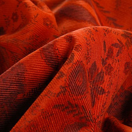 Manšestr pružný jemný květinový vzor hnědovínový