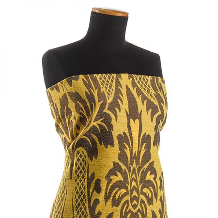 Replika historické tkaniny Rokoko žlutá/hnědá