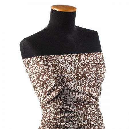 Viskozová šatová látka tisk abstrakt hnědokrémová