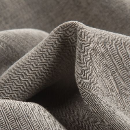 Lněná kostýmová látka vzor rybí kost černobéžová