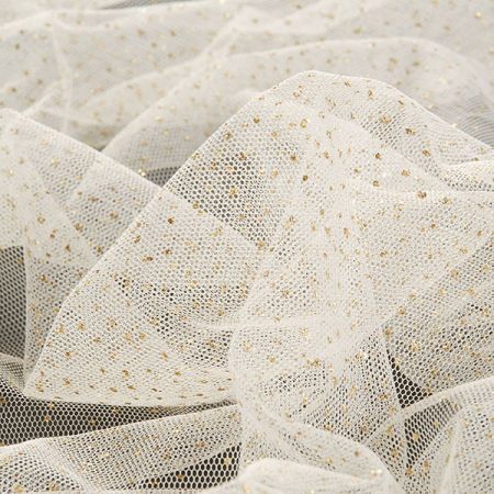 Tyl béžový se zlatými puntíky třpytivý