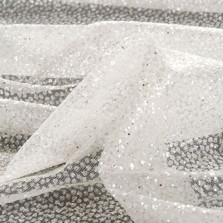 Tyl bílý se stříbrnými puntíky třpytivý
