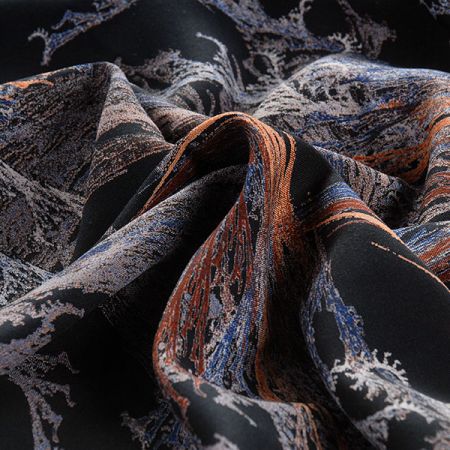 Viskozová šatová látka tisk abstraktní vzor fialová II.jakost