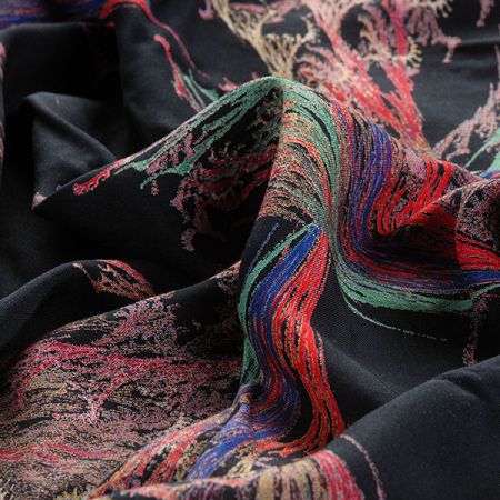 Viskozová šatová látka tisk abstraktní vzor červená