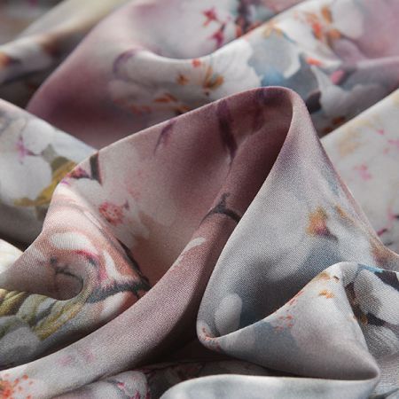 Viskozová šatová látka tisk jarní květy stromů