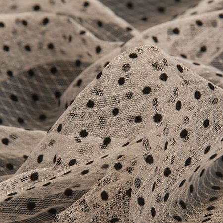 Tyl šatový sametový flock puntík hnědočerný