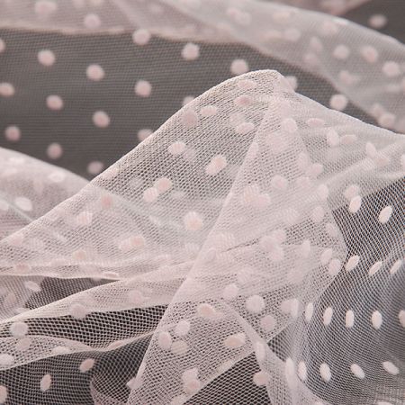 Tyl šatový sametový flock puntík pružný jemný růžový