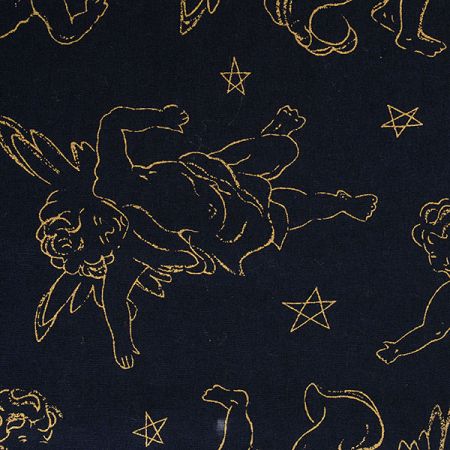 Bavlněná látka vánoční vzor andílci zlatá/modrá