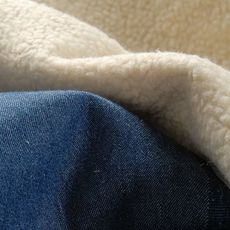 Beránek imitace bílý/riflovina modrá II.jakost