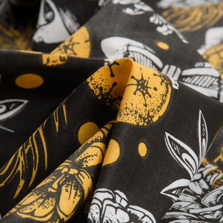 DÁREK - Látka vánoční vzor žlutočerná 50x160 cm