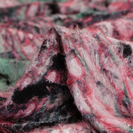 Kabátová látka se zatkanou přízí zelenorůžová