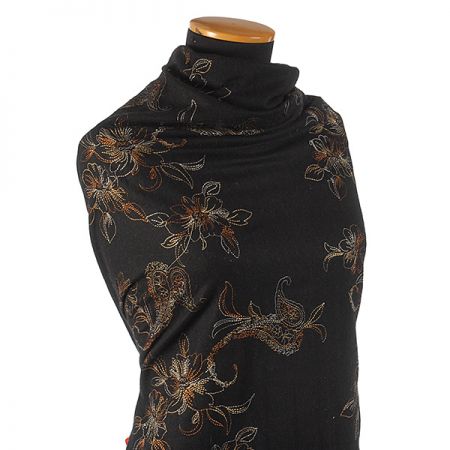 Vlněná látka s výšivkou paisley motiv/květy tm.hnědá