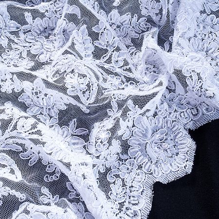 Krajka výšivka na tylu s korálky a rokajlem bílá