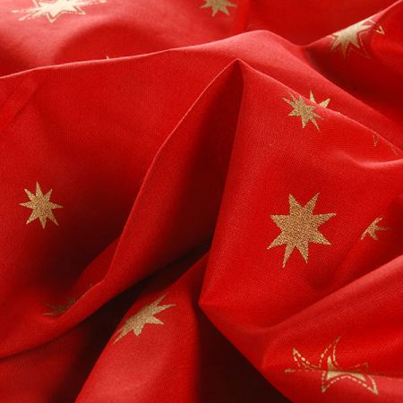 Bavlněná látka vánoční vzor malé hvězdy zlatá/červená 