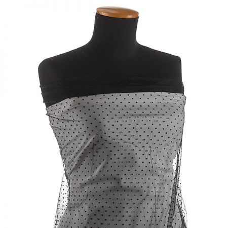 Tyl šatový sametový flock puntík černý