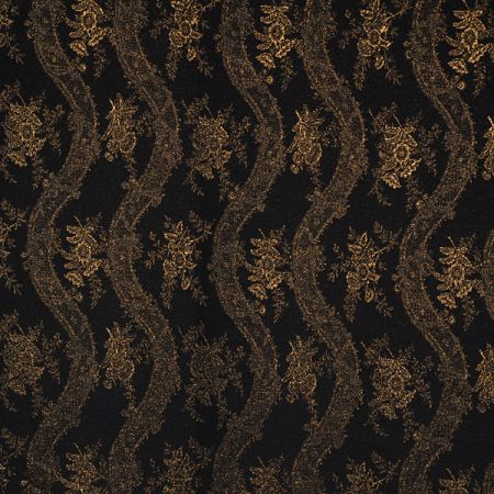 Efektní žakárová vlněná látka na kabát černozlatá
