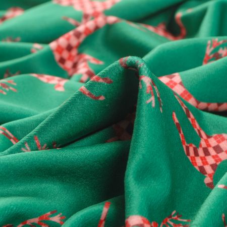 Samet pružný velur tisk jelínci zelená/červená