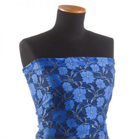 Krajka pružná květinový vzor modrozlatá