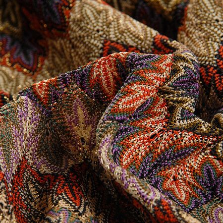 Pružná žakárová krajka vlnky hnědomodrá