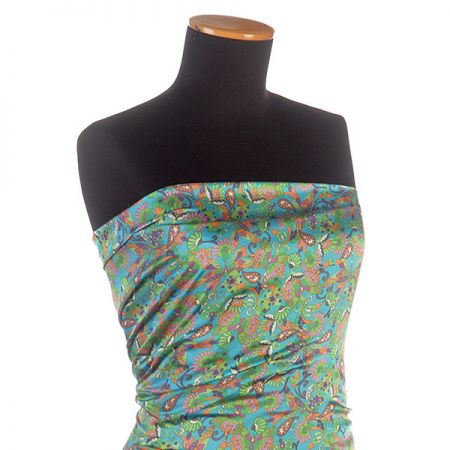 Satén nepružný tisk motiv motýlci a vážky sv. modrý