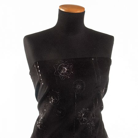 Pružný manšestr černý výšivka flitry