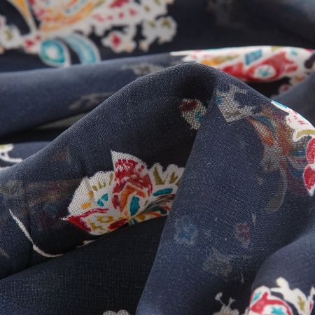 Šifon viskozový květinový vzor modrý