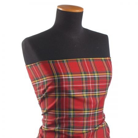 Kostýmová látka vzor kostky tartan červený