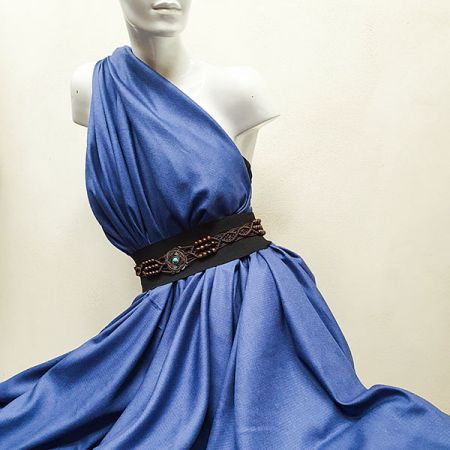 Viskoza len šatová látka jeans modrá