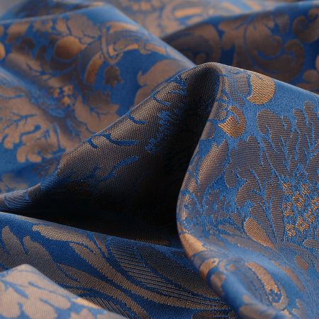 Žakárová látka květinový vzor modrozlatá