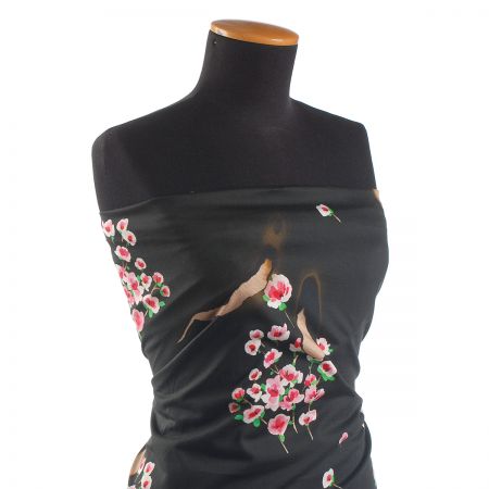 Bavlněný úplet květy černý