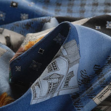 Viskozová šatovka vzor patchwork modrá