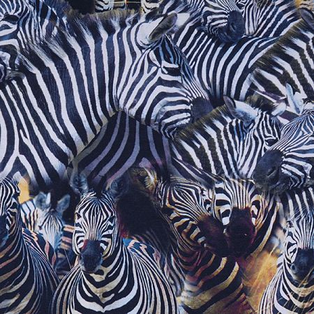 Efektní viskozový úplet digitální tisk zvířecí motiv zebra