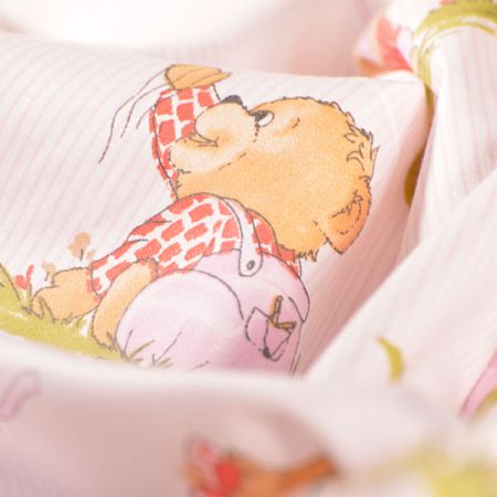 Bavlněná látka tisk medvídci/proužek růžový