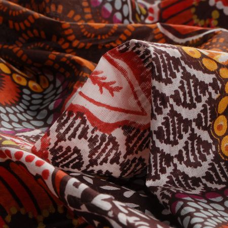 Etamín bavlna ornamenty/kěvty v zemitých tónech