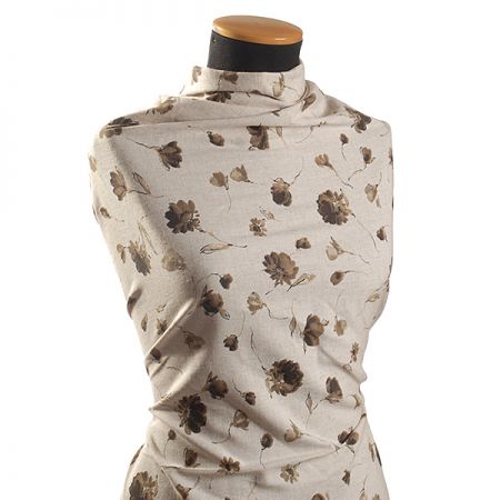 Lněná látka tisk květinový motiv