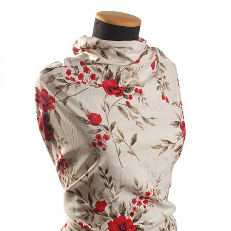 Lněná látka tisk květinový motiv 