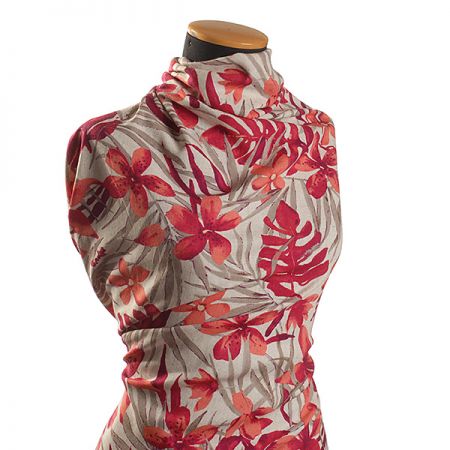 Lněná látka tisk květinový motiv