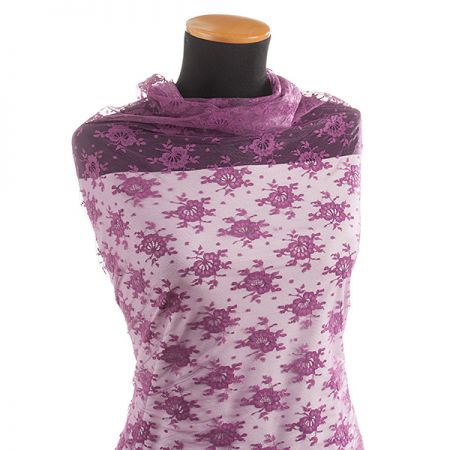 Pružná krajka motiv květů fialovorůžová