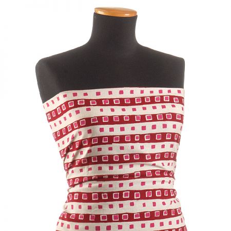 Lněná látka tisk motiv proužky/kostky