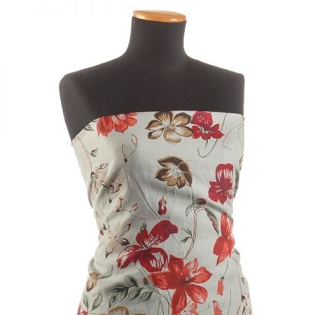 Lněná látka tisk motiv květin