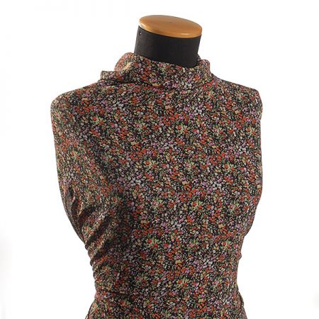 Jemný pružný šifon motiv drobných květů černý II.jakost