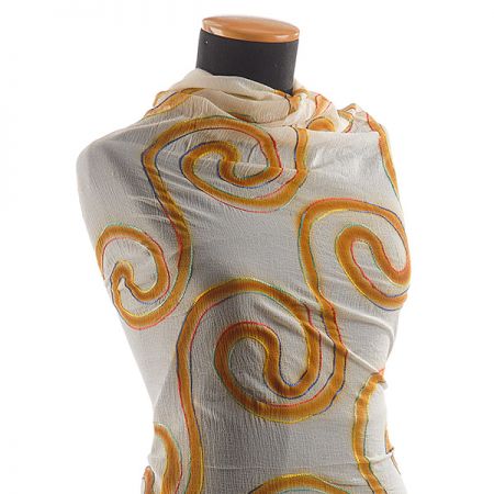 Krep šifon výšivka vlnky vanilkový III.jakost